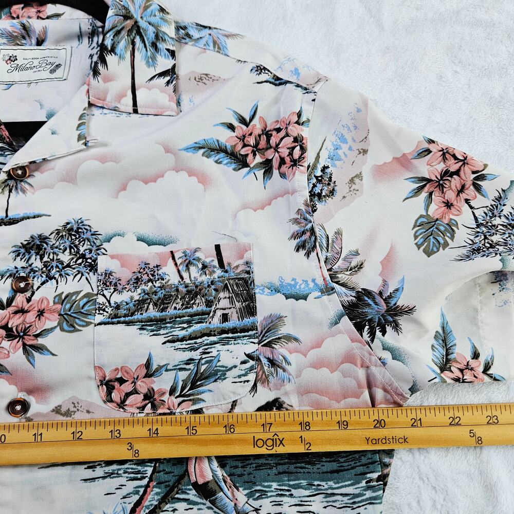 Milano Bay Mens Small Hawaiian Button UP Shirt Tropical Vacation Resort Beach - Picture 13 of 14